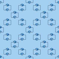 Blockchain Technology blue seamless pattern - Two connected Blocks Cryptocurrency modern background vector