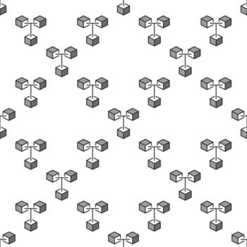 Blockchain Cryptocurrency blue seamless pattern. Three Connected Blocks background vector