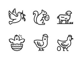 Peace Dove, Squirrel, Sheep Line Icons vector