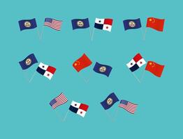 A set of flags of the USA, Panama, China and the Panama Canal Zone in different variations. vector