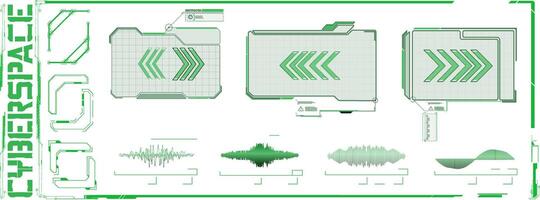 Modern digital interface design showcasing green graphics and sound wave patterns. vector