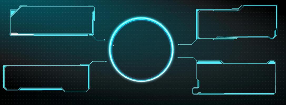 Futuristic digital interface with glowing elements and spaces for text in a cybernetic design