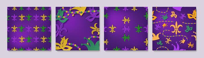 Set of elegant frames with carnival masks, fleur de lis. vector