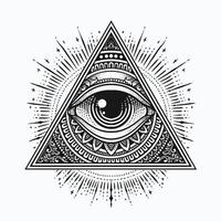 Illustration hand drawn All-Seeing Eye in Ornate Triangle with Cosmic Rays vector