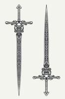 Ornate Medieval Sword with Intricate Details on white background vector
