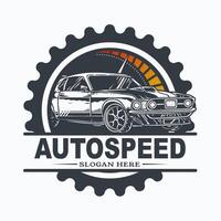 Car logo with a speedometer and the word Autospeed vector