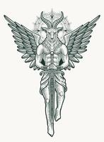 The baphomet holding sword on white background - vector