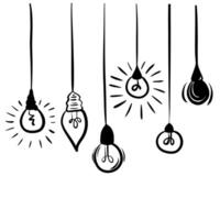 Set of doodle electric bulb in doodle style. vector