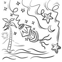 Ramadan Kareem Celebration Concept With Doodle Style Arabic Lanterns Hang And Stars Decorated On White Background. vector