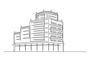 Continuous one line modern building isolated on white background vector
