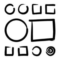 Collection of circles and squares with brush lines on white background vector