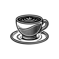 Coffee cup steaming on a saucer with artistic latte art in a cozy cafe setting vector
