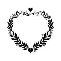 Decorative heart-shaped floral wreath with black leaves and hearts for artistic design and crafting vector