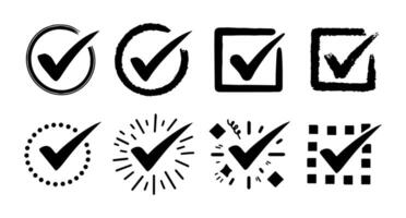 Creative collection of black check mark icons isolated on white background vector