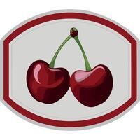 A decorative badge with a deep cherry red border, and two cherries in the center vector