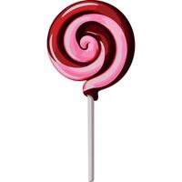 A glossy lollipop swirled with deep cherry red and soft pink, with a white stick vector