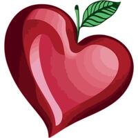 A heart shape designed in glossy deep cherry red, with a small green leaf accent vector