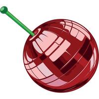 A shiny retro disco ball in deep cherry red with reflective highlights, and a green stem vector