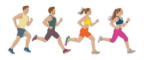 Running man and woman, exercise activity, soft color for design elements, illustration. vector