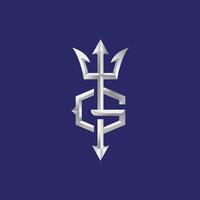 a combination of the letter g and the trident symbol with a shiny effect vector