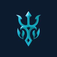 trident symbol with stylized and on blue background vector