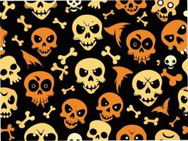 Spooky seamless pattern of eerie skulls and bones halloween theme graphic design creative concept vector