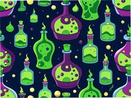 Bubbling spooky potion bottles seamless pattern design graphic art close-up view halloween concept vector