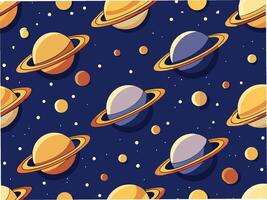 Seamless pattern of saturn-like planets cosmic background digital design space environment whimsical viewpoint vector