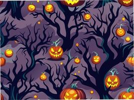 Seamless pattern of creepy trees with twisted branches halloween theme digital art spooky atmosphere close-up view vector
