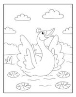 Cute Swan with nature and cloud coloring page illustrations vector