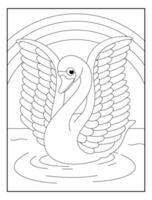 Cute Swan with rainbow coloring page illustrations vector