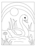Cute Swan with rainbow and sun coloring page illustrations vector