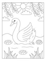 Cute Swan with cloud and leaf coloring page illustrations vector