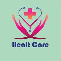The medical logo is shaped like stethoscope with two hands supporting it from below vector