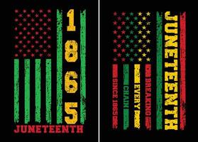 Distressed 1865 Juneteenth Flag in Pan African Colors. Distressed Juneteenth Flag with Breaking Every Chain Since 1865 vector