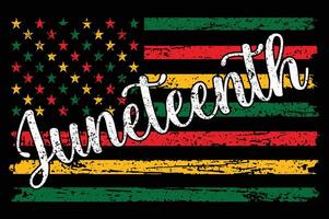 Grunge Juneteenth Flag in Pan-African Colors with Stylized Text vector