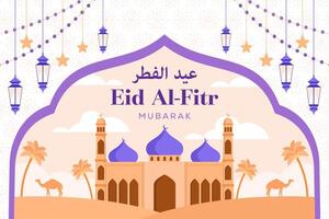 eid al fitr mubarak background illustration in flat style design vector