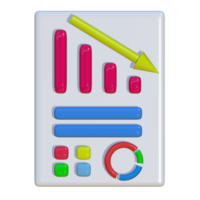 3D icon of a document containing diagram data, curve drops and information indicators. Suitable for business presentations and corporate assets. png