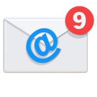 3D icon of an email envelope with notification of the number of incoming messages. Suitable for business presentations and corporate assets. png