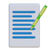 3D icon of a document with a pen. Suitable for business presentations and corporate assets png