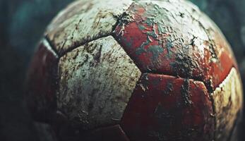Worn out Vintage Soccer Ball Close up photo