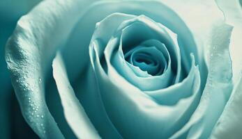 Close up of a Light Blue Rose with Dew Drops photo