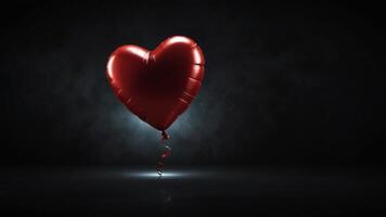 Shiny Red Heart-Shaped Balloon Floating Elegantly Against a Moody Dark Background with Subtle Lighting photo