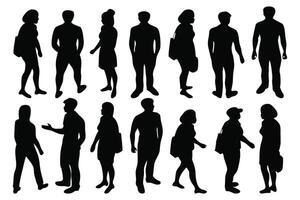 Random people standing silhouettes set isolated flat illustration on white background. vector