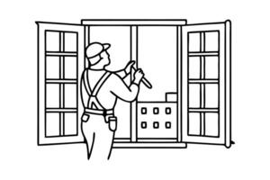 Window services Line art flat illustration on white background vector