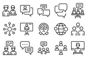 Communication, talking, discussion, speech bubble, team related editable stroke outline icon set flat illustration vector