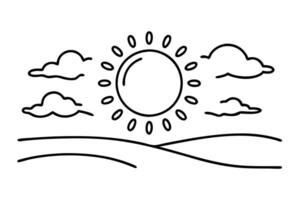 Sun with sky Line art flat illustration on white background. vector