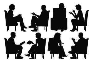People sitting discussing silhouettes set isolated flat illustration on white background. vector