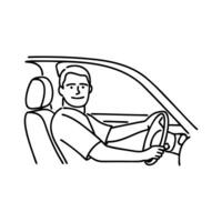 Man drives a car while looking directly at the camera, showcasing a confident expression continuous line art vector