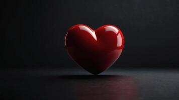 Minimalist Glossy Red Heart in Center of Deep Black Background with Soft Spotlight for a Valentines Day Design photo